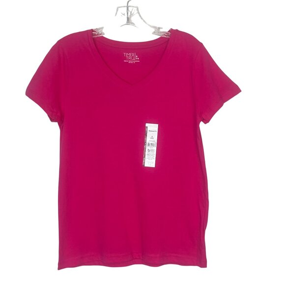 Time And Tru VNeck Relaxed Fit Tee Tshirt Womens Small PInk New - Picture 2 of 10